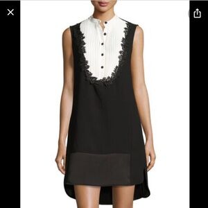 Nanette Lepore sleeveless black and white shift dress with lace trim
